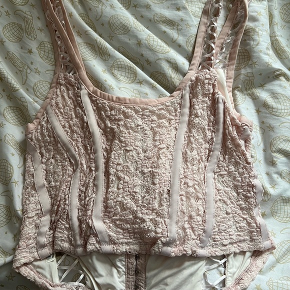 Free People Pink Textured Lace-Up Top - Picture 3 of 3